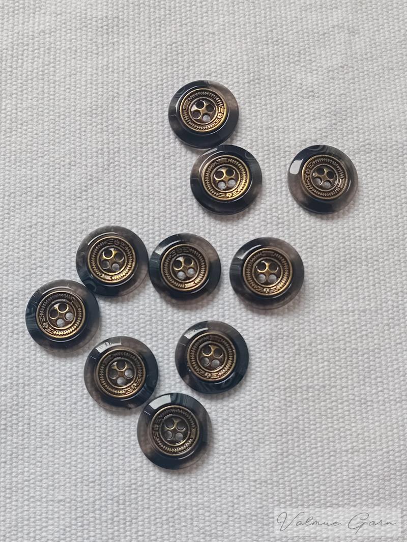 Knoflík 15 mm tmavý s bronzovým středem